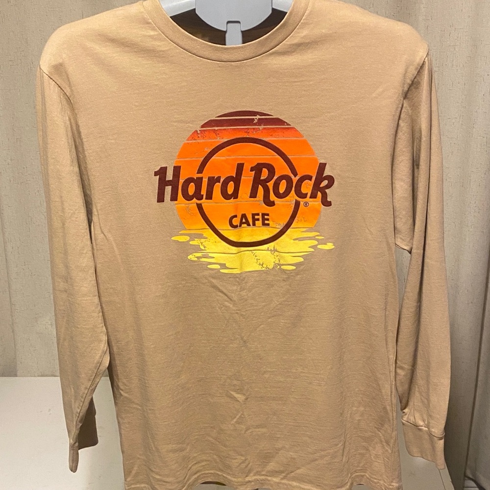 Hard Rock Cafe Long Sleeve Tee in Tan with Sunset Logo